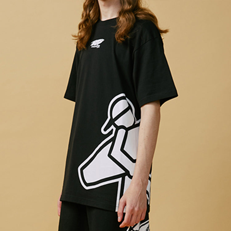 PJs Vigor Surf Pattern Printing Short Sleeve Casual Loose Round Neck Alphabet Large LOGO Couple Style Black 20SSTS10342-P