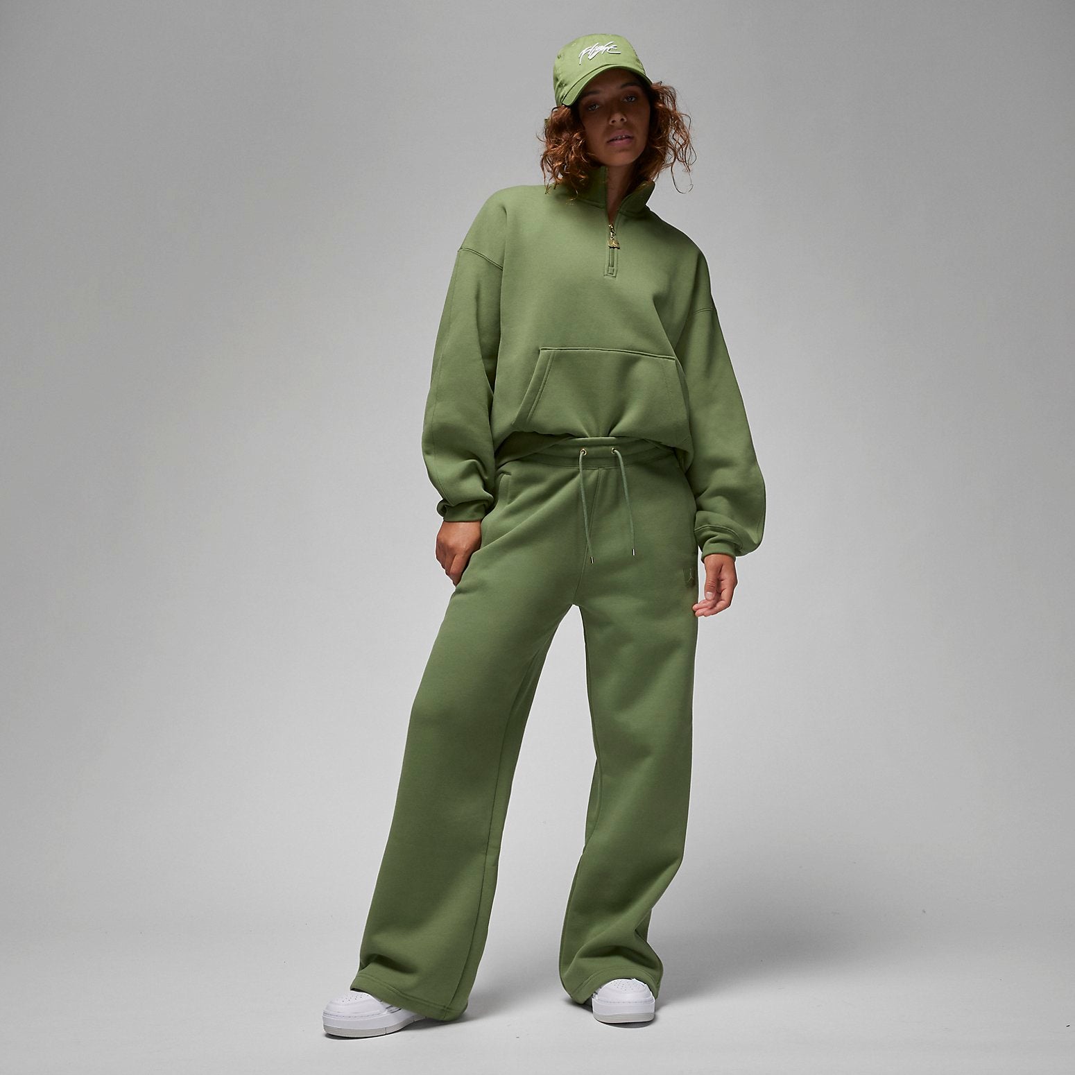 (WMNS) Air Jordan Flight Fleece 1/4 Zip Top 'Sky J Light Olive' FD7222-340