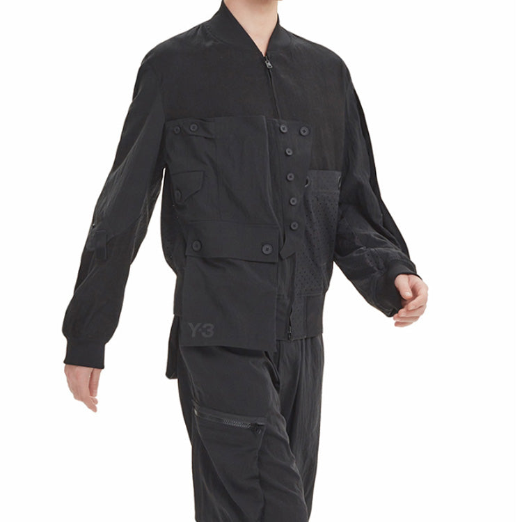 Men's Y-3 Tech-Ctn Bomber Jacket Baseball Collar Long Sleeves Casual Black DY7657