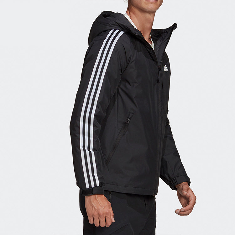 adidas 3st Down Jkt Logo Printing Side Stripe Sports Stay Warm hooded down Jacket Black GF0098