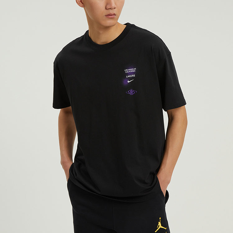 Nike x NBA Crossover Los Angeles Lakers Courtside Pattern Printing Round Neck Short Sleeve Black DH6737-010