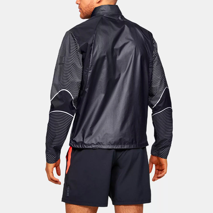 Men's Under Armour Run Impasse Reflect Stripe Pattern Stand Collar Long Sleeves Jacket Black 1350944-001