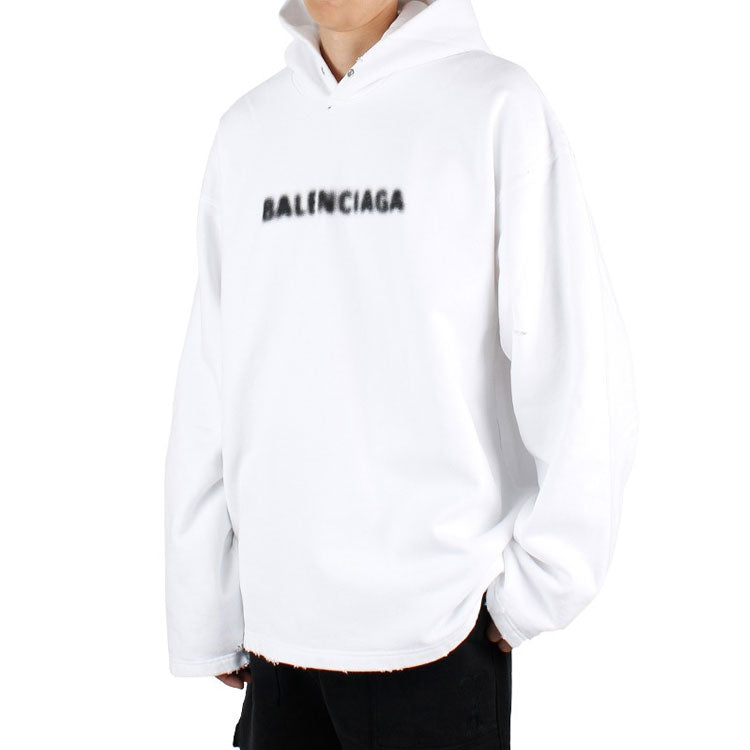 Balenciaga Blurred Logo Distress Hoodie 'White' 661711TKVD69040