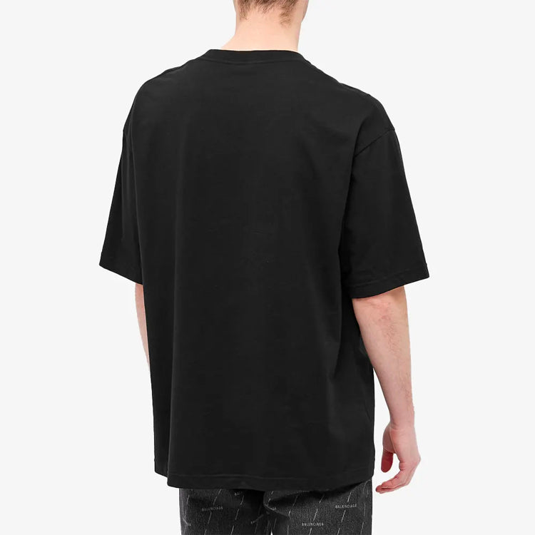 Balenciaga Multilingual Printed Short Sleeve Pullover For Men Black 612966TJVI32771