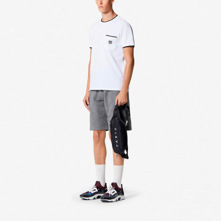Men's KENZO SS21 Small Tiger Head Embroidered Pocket Round Neck Short Sleeve White F755TS0014BA-01
