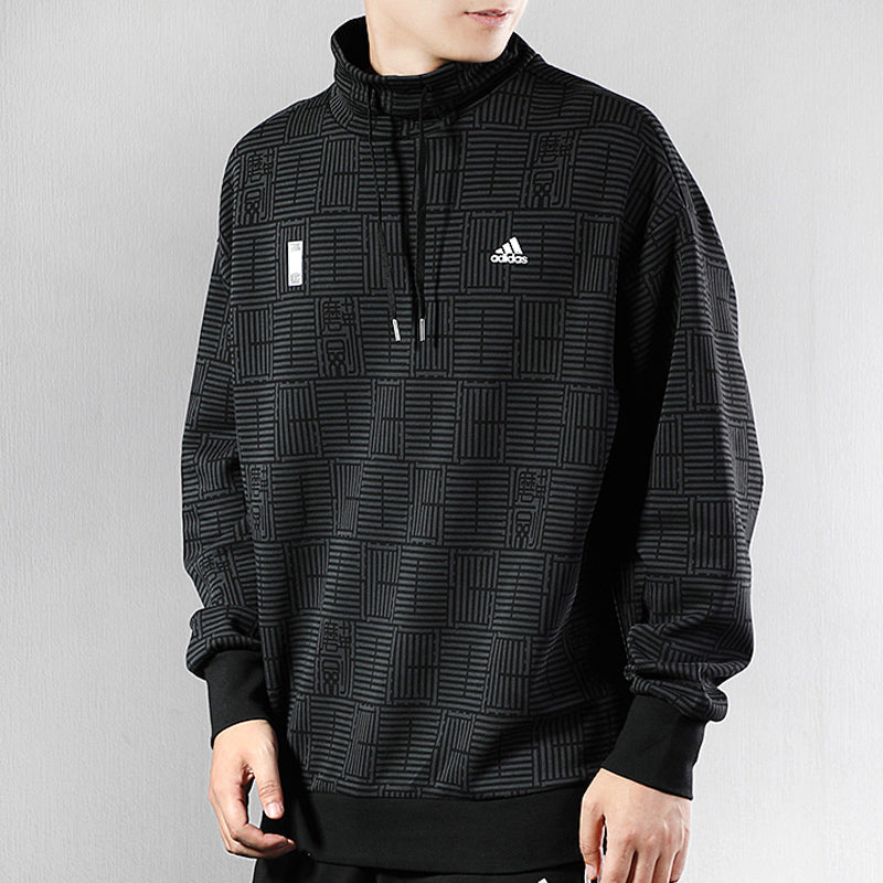 adidas Casual Running Sports Stand Collar Pullover Black FJ0190