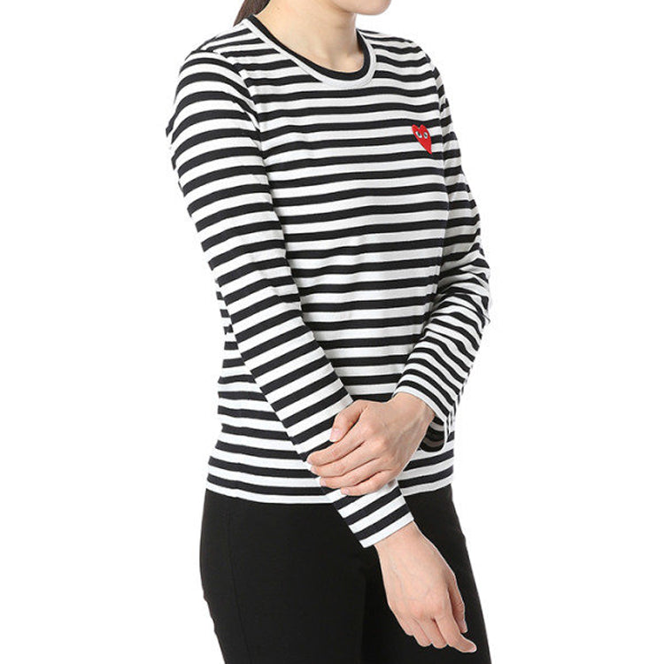 (WMNS) COMME des GARCONS PLAY Striped Long Sleeves Tee 'White Black' AZ-T163-051-1