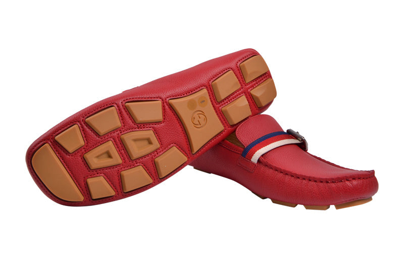 Gucci Cowhide Bee Embroidered Classic Stripe Flats 'Red' 473766-BXON0-6467