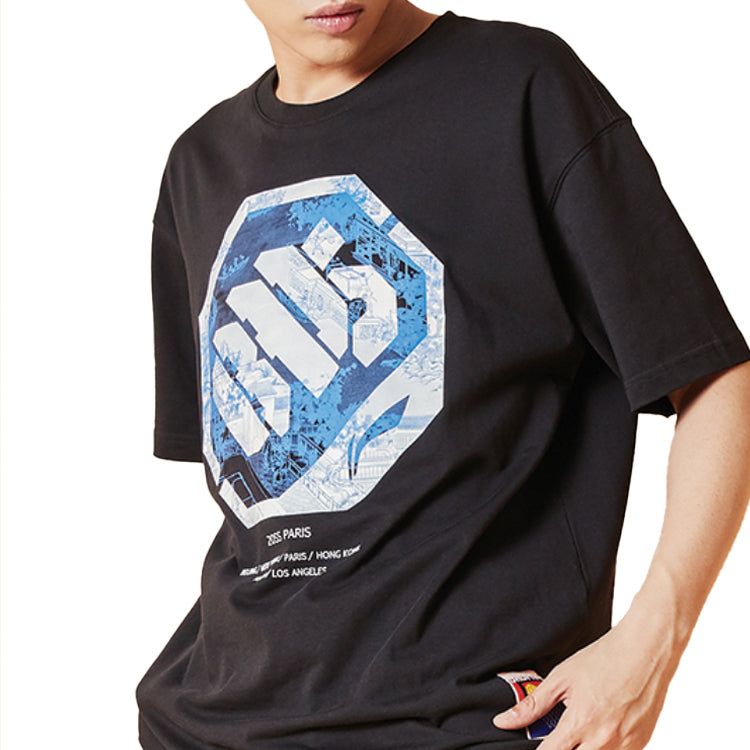 Li-Ning BADFIVE Loose Short Sleeve Tee 'Black Blue' AHSQ091-3
