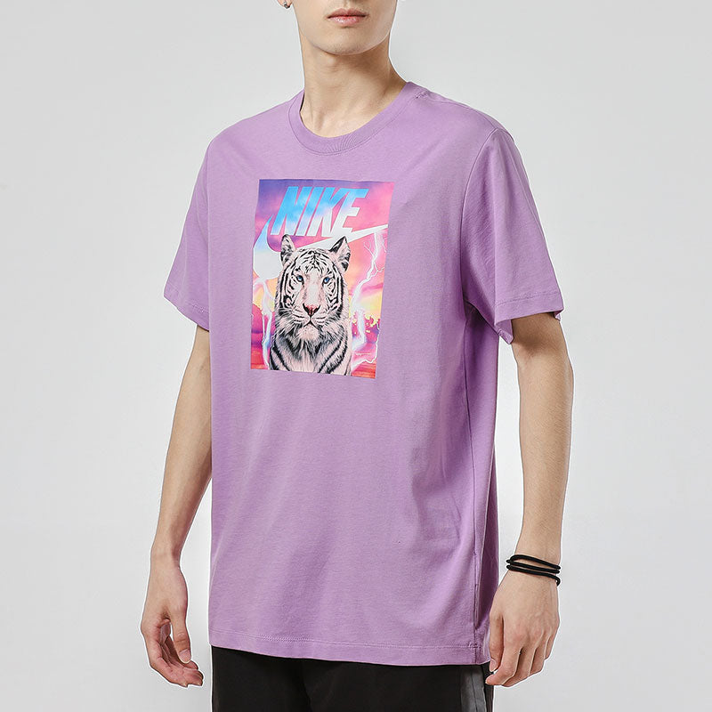 Men's Nike TIGER Pattern Logo Athleisure Casual Sports Short Sleeve Purple T-Shirt DJ1406-589