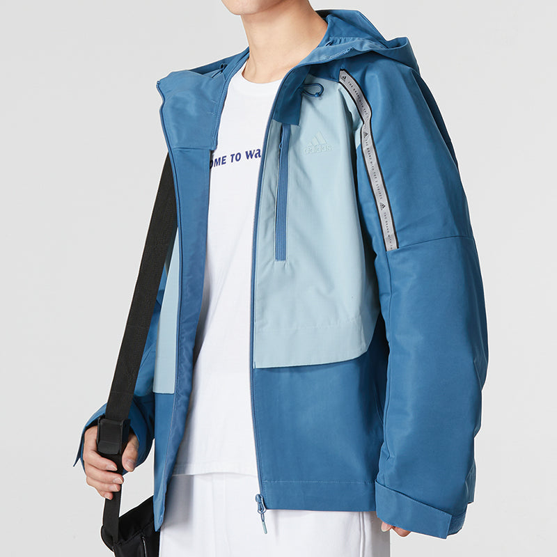 Men's adidas Th Protek Wvjkt Colorblock Stripe Athleisure Casual Sports Hooded Jacket Blue HM5166