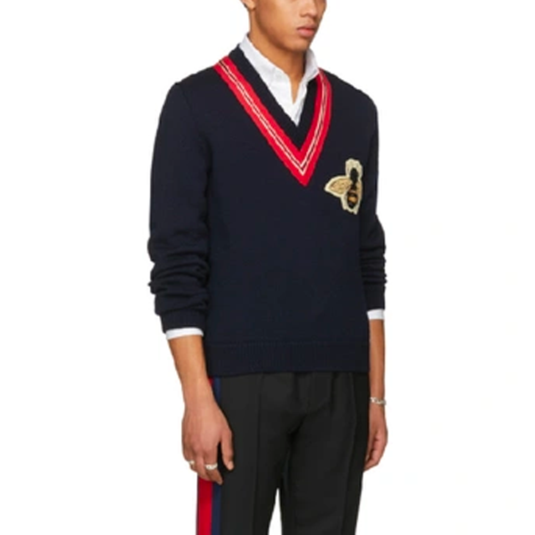 Gucci Wool Sweater With Bee Applique 'Navy' 452796-X9M42-4033