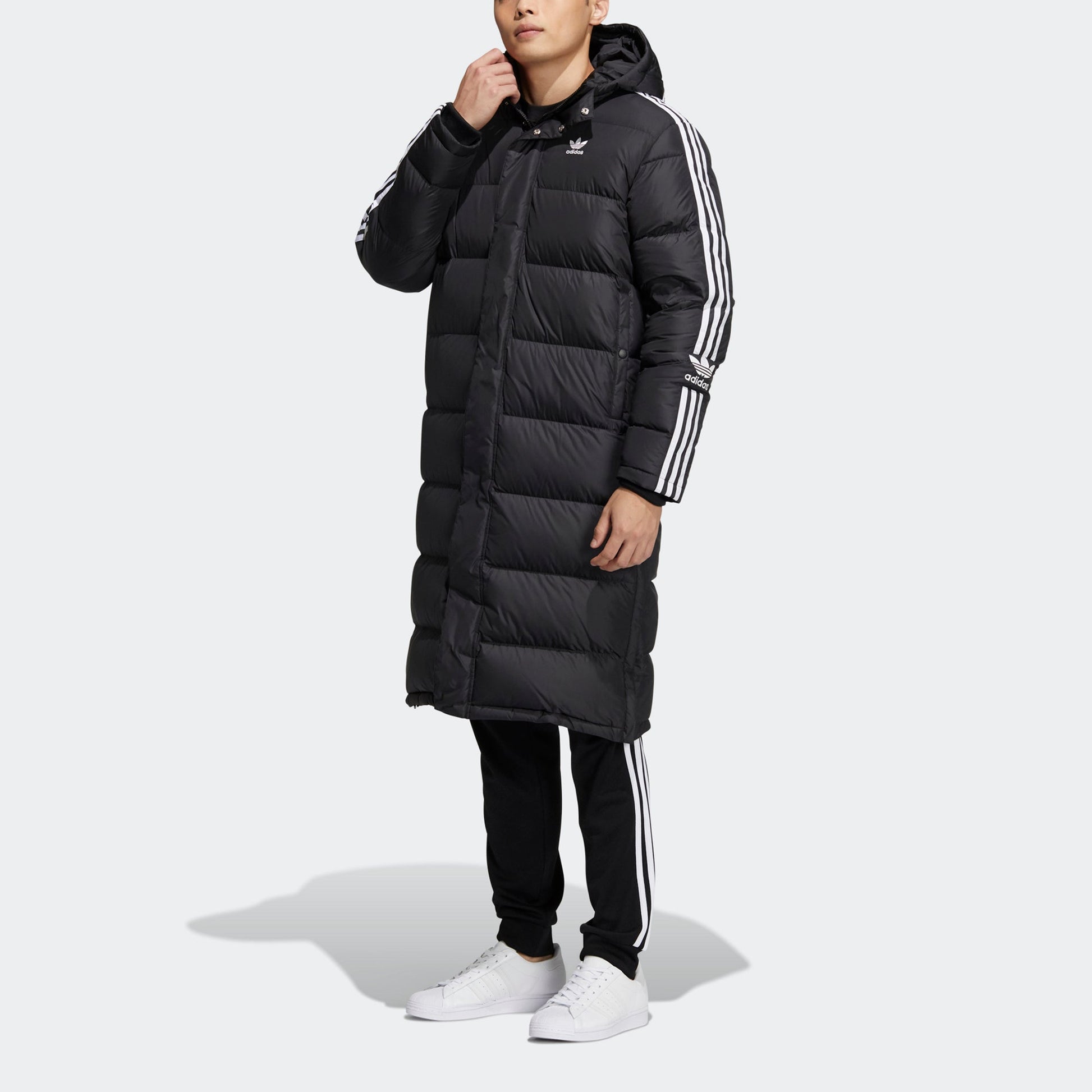 adidas originals Long Down Side Logo Printing mid-length Sports Down Jacket Black HI4658