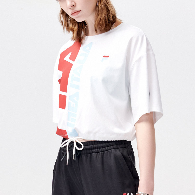 FILA FUSION Logo Printing Sports Loose Round Neck Short Sleeve White T11W125106F-WT