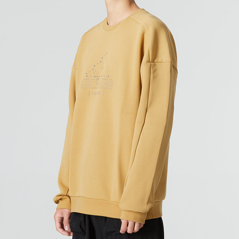 Men's adidas Th Mh Crew Sports Solid Color Casual Round Neck Khaki HM5155