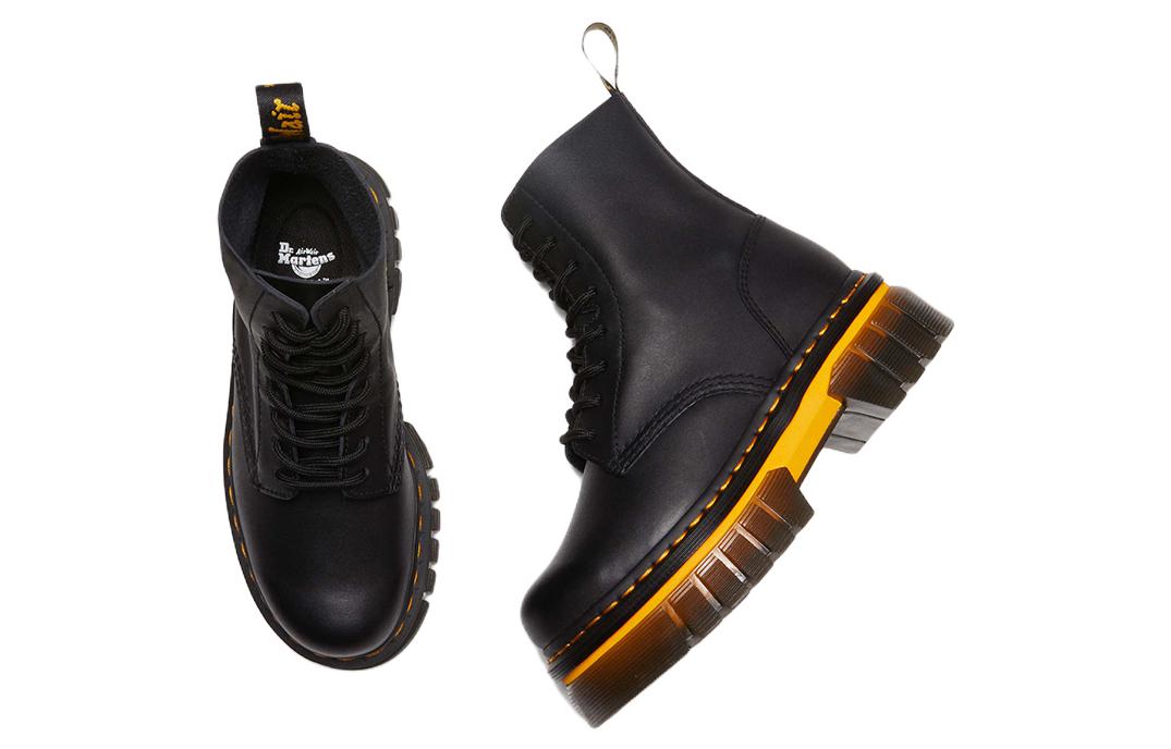 (WMNS) Dr. Martens Audrick Contrast Sole Leather Platform Ankle Boots 'Black' 30671001