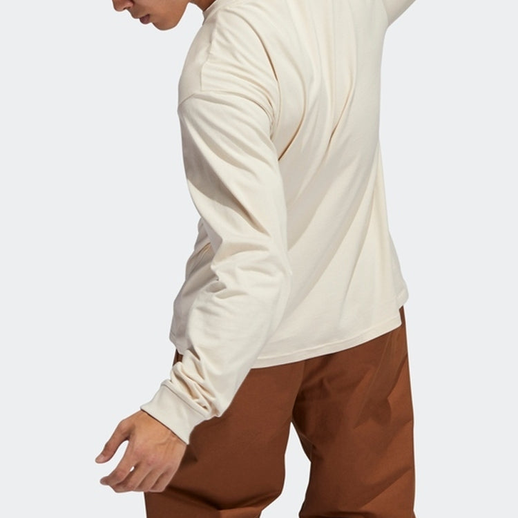 adidas Solid Color Logo Round Neck Long Sleeves Beige T-Shirt GL9985