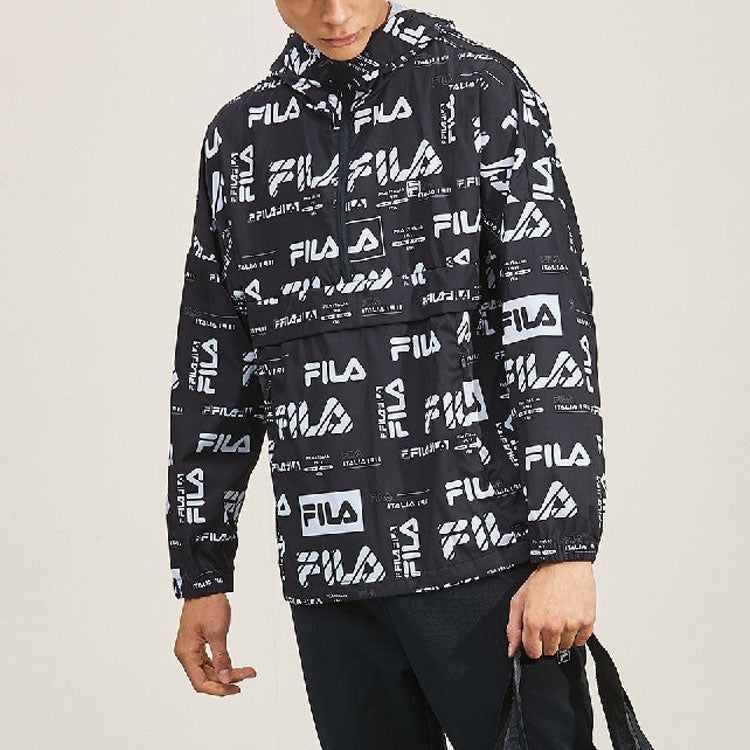 FILA Logo Full Print hooded Loose Jacket Black F11M934708F-PT