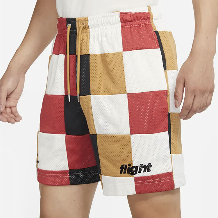 Men's Air Jordan Loose Plaid Colorblock Mesh Shorts Red Clay Element Gold Colorblock DQ8348-662