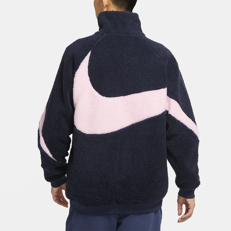 Nike Big Swoosh Large Logo lamb's wool Stay Warm Stand Collar Jacket Obsidian Color DH2474-456