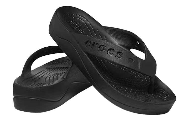 (WMNS) Crocs Baya Platform Cut Out Detail Flip Flops 'Black' 208395-001