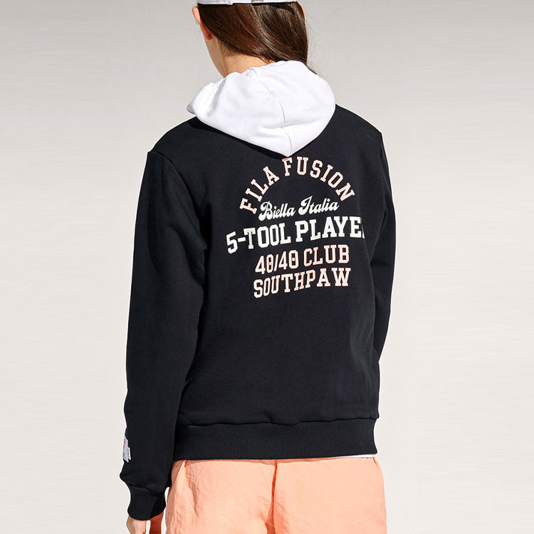 (WMNS) FILA FUSION Logo Printing Sports Round Neck Hoodie Black T11W112208F-BK