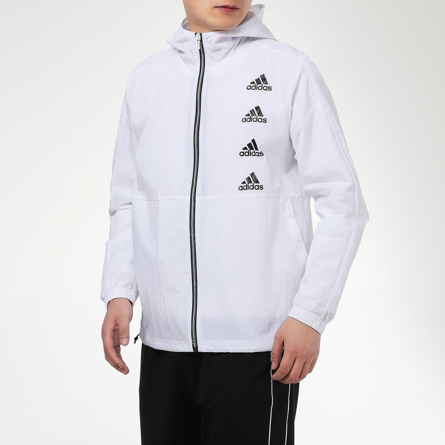 adidas Logo Print Woven Hooded Jacket Men's White GK9419
