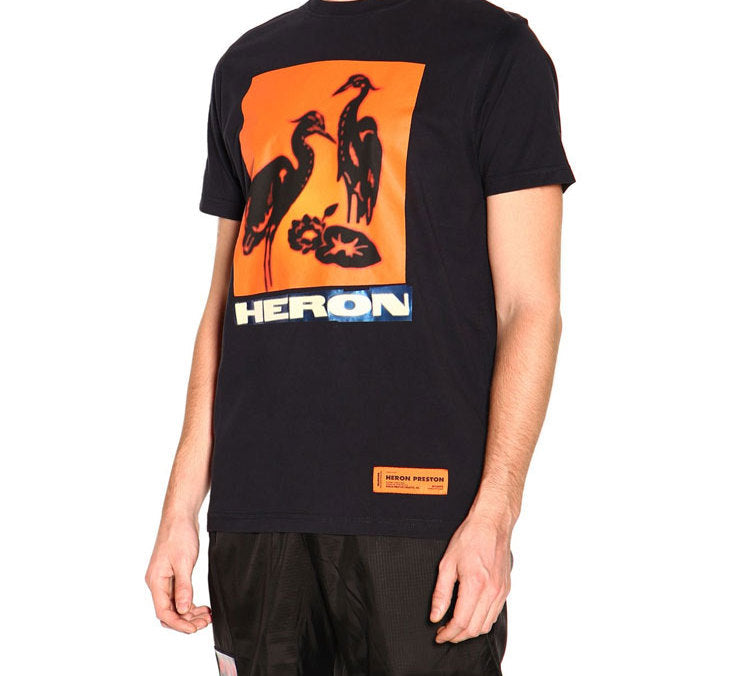 Men's HERON PRESTON Heron Print T-SHIRT Printing Short Sleeve Black HMAA004F19760003