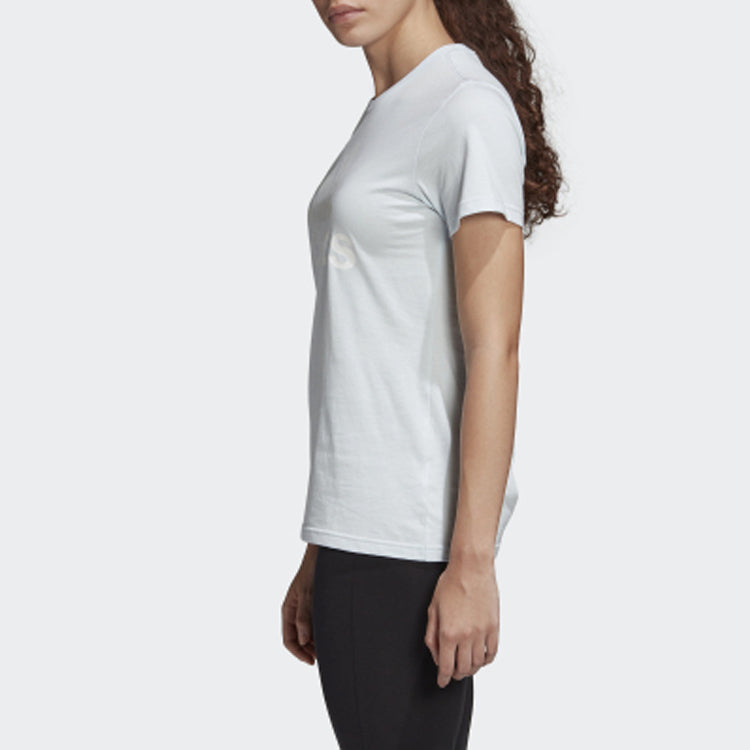 (WMNS) adidas Logo Printing Round Collar Short Sleeve Light Blue FQ3241