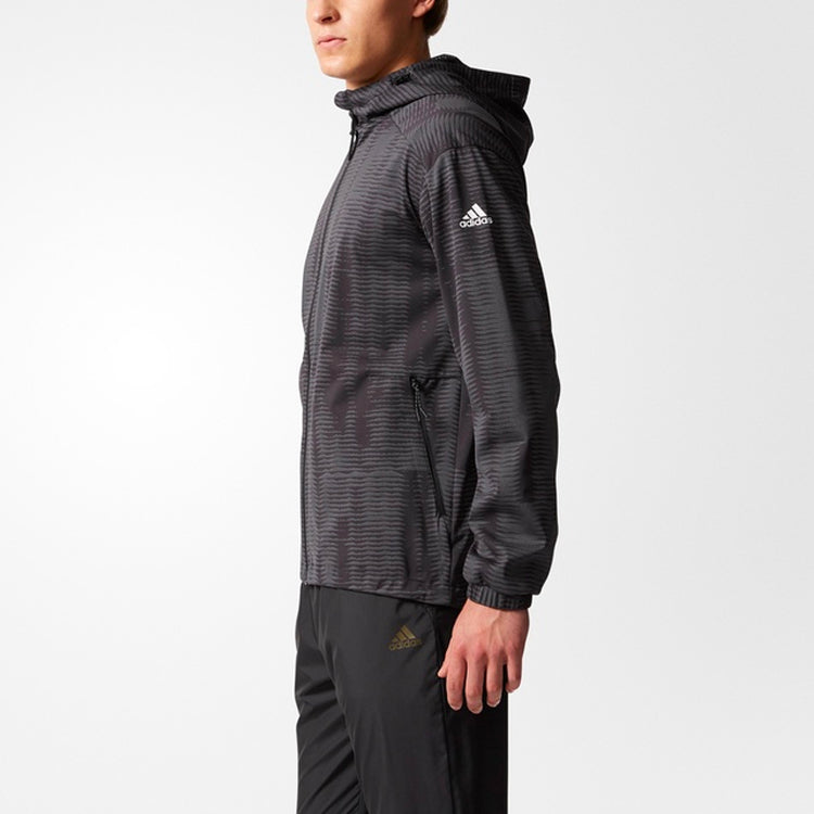 adidas Sports Training Reflective Printing hooded Knit Jacket Black CD2597