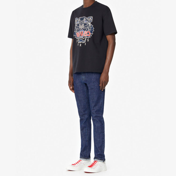 Men's KENZO Tiger Head Printing Cotton Short Sleeve Black FA5-5TS5114YO-99