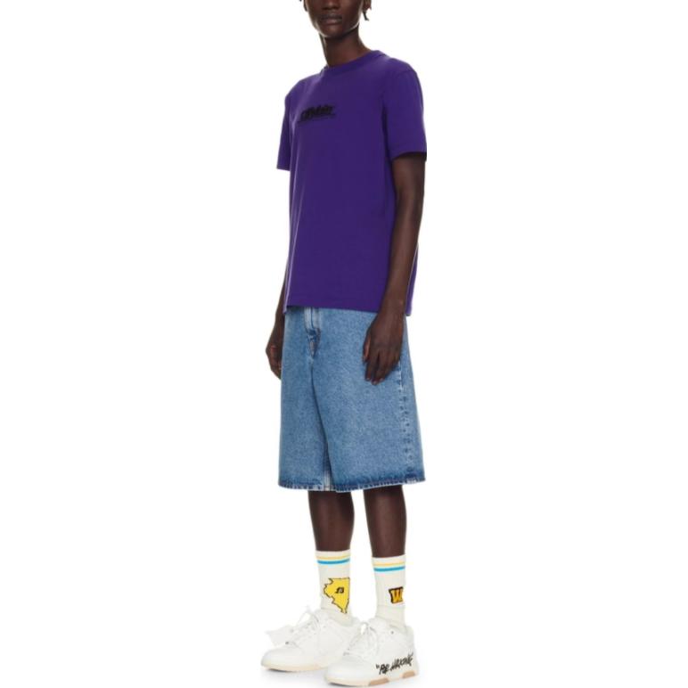 Off-White Logo-Embroidered Cotton T-shirt 'Dark Purple' OMAA027S23JER0083710