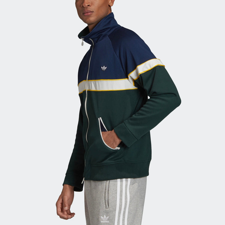 adidas originals Track Top Colorblock Retro Stand Collar Sports Jacket Green FM2195