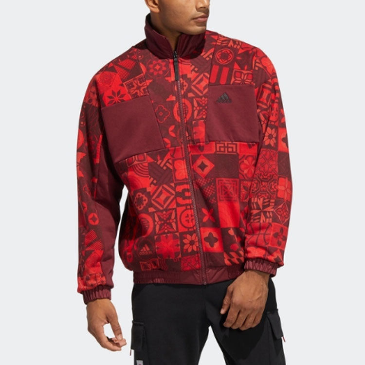 adidas limited Reversible Fleece Lined Colorblock Stand Collar logo Jacket Red HC0270