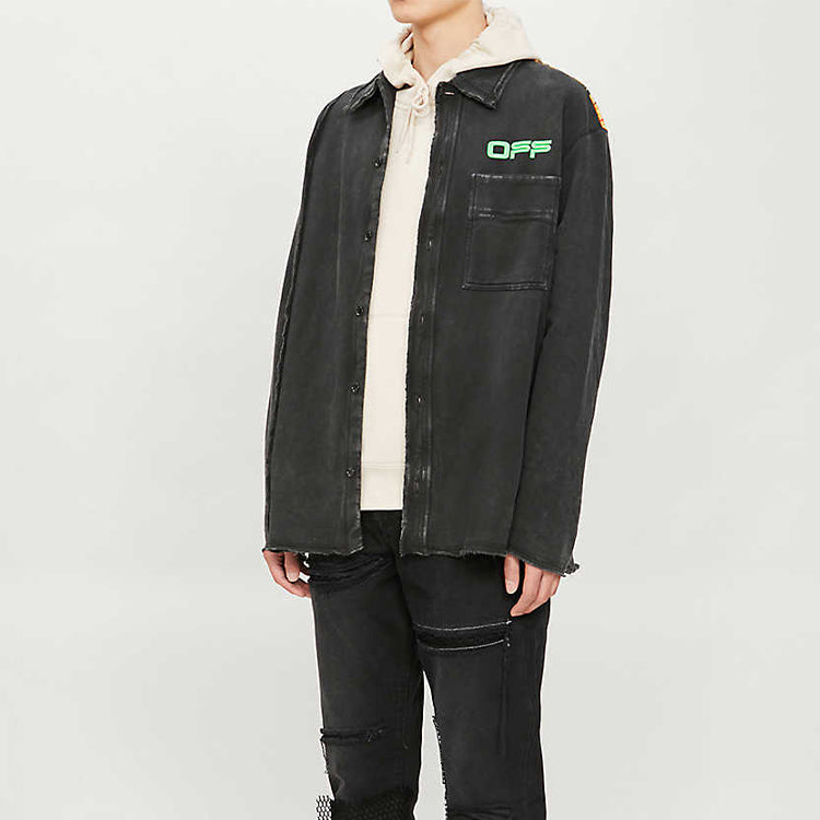 Off-White Distressed Printing Denim Jacket Men Black OMGA102R20E300081045