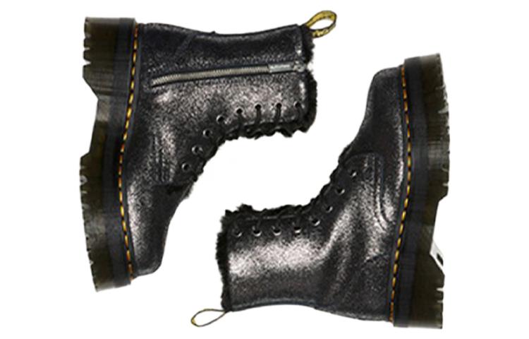 (WMNS) Dr. Martens Jadon Faux Fur-Lined Metallic Leather Platform Boots 'Black' 27955012