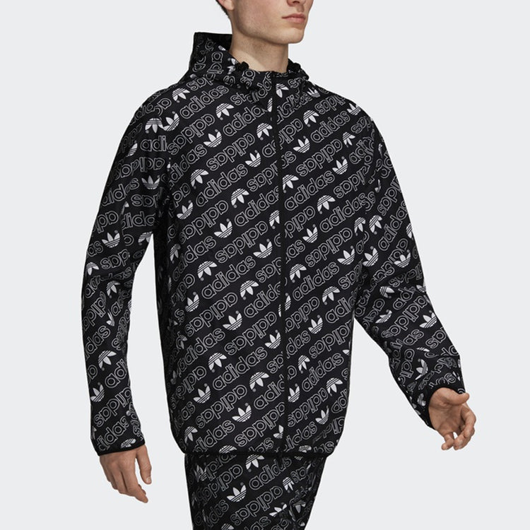 adidas originals Full Print Athleisure Casual Sports hooded Woven Windproof Outdoor Jacket Black DH4796
