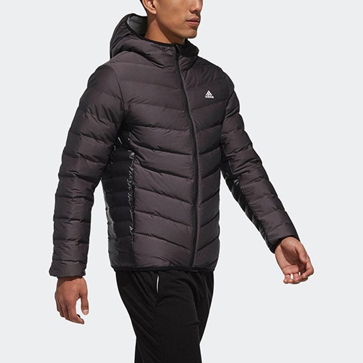 adidas Side Splicing Solid Color hooded down Jacket Gray CV6813