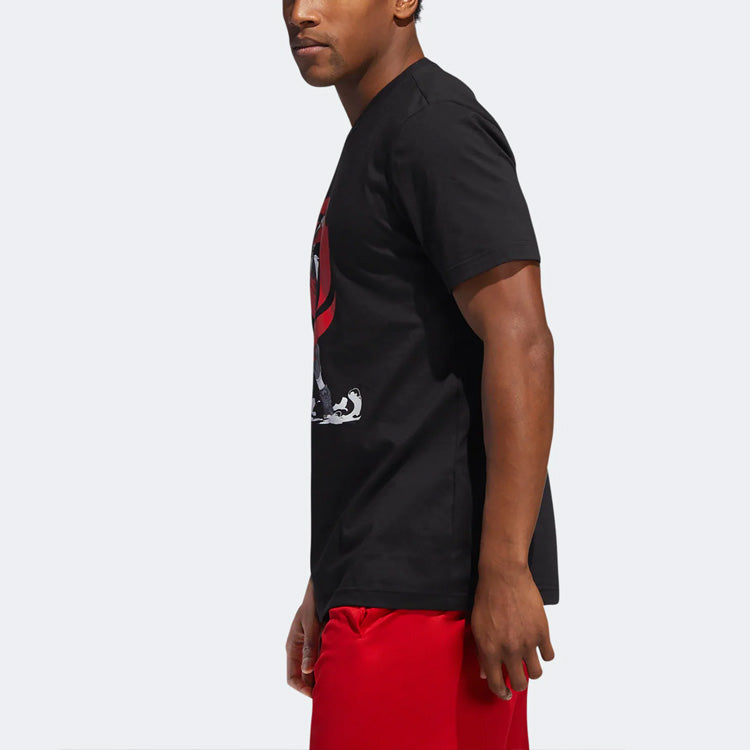 Men's adidas Casual Sports Printing Round Neck Pullover Short Sleeve Black T-Shirt DQ0922