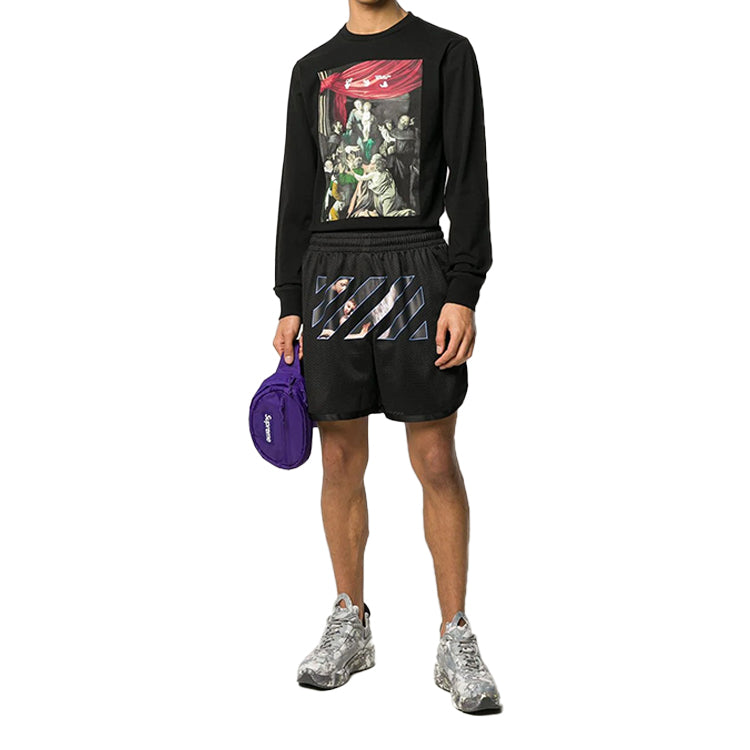 Off-White FW20 Caravaggio Printing Sports Shorts Men Black OMCI005E20JER0011010
