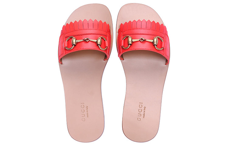 (WMNS) Gucci Horsebit Accent Leather Slides 'Orange' 517017-C9D00-6433