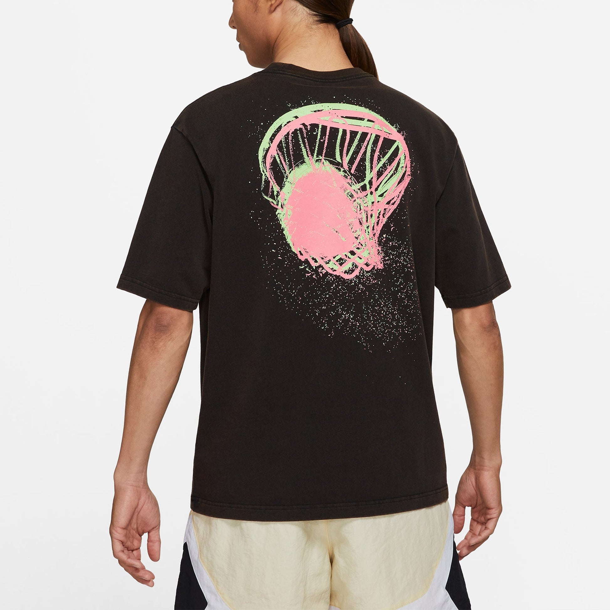 Men's Air Jordan Flight Essentials Washed Basketball Sports Printing Round Neck Short Sleeve Black T-Shirt CZ8064-010
