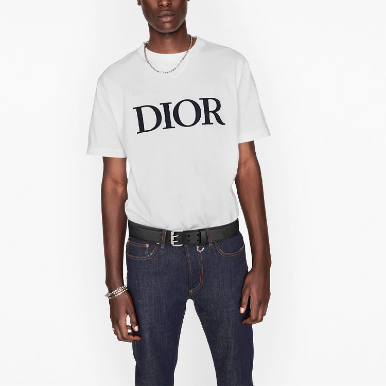 Men's DIOR SS21 Logo Pattern Round Neck Pullover Short Sleeve White 183J685A0677-C085