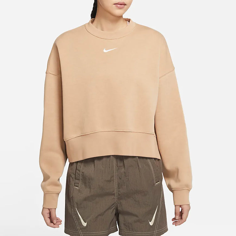 (WMNS) Nike Short Solid Color logo Printing Round Neck Pullover Yellow Hoodie DJ7666-200