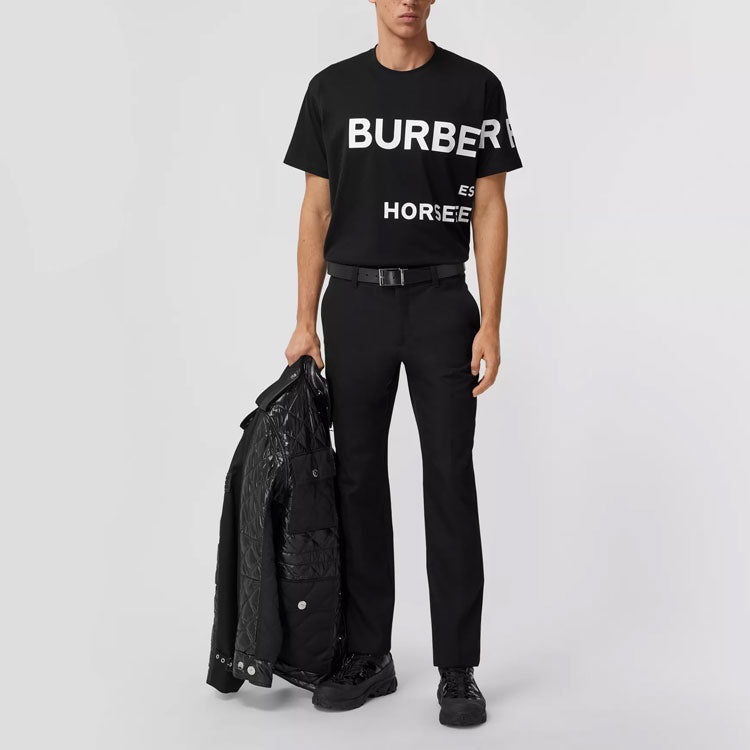 Men's Burberry SS21 Horseferry Logo Printing Loose Round Neck Short Sleeve Black 80406941