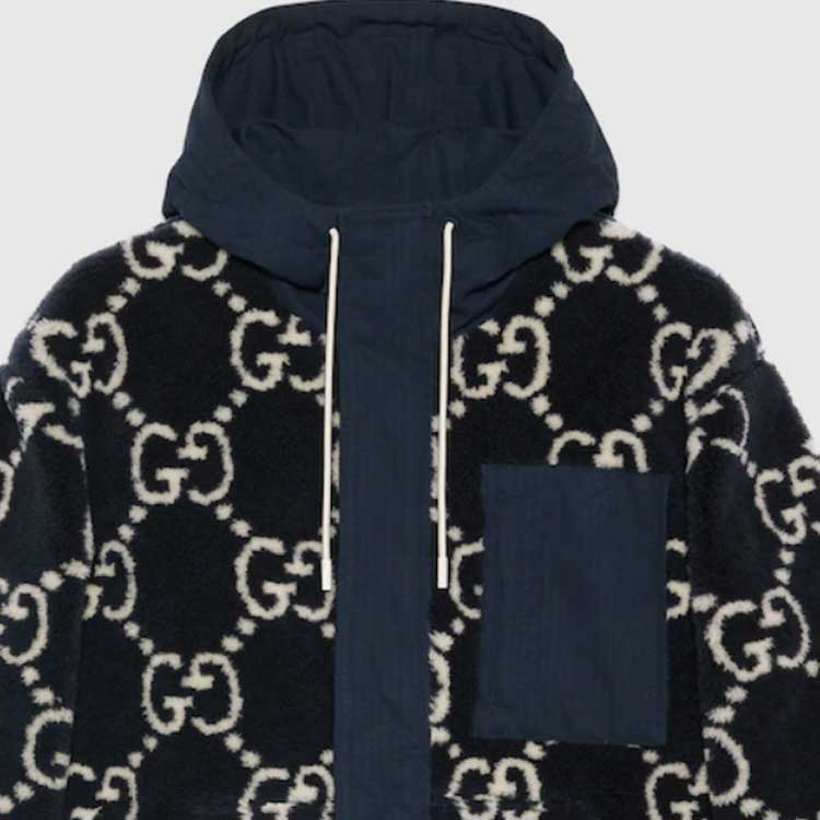 Gucci GG Fuzzy Fabric Jacquard Jacket 'Dark Blue' 771121-XJF4D-4100