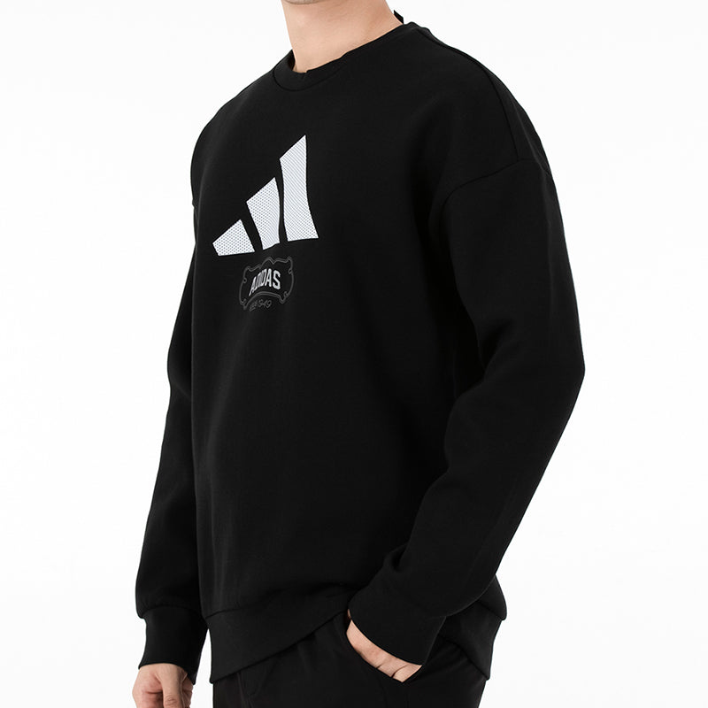 Men's adidas St Crewgfx Swt Sports Round Neck Long Sleeves Pullover Black HE7464