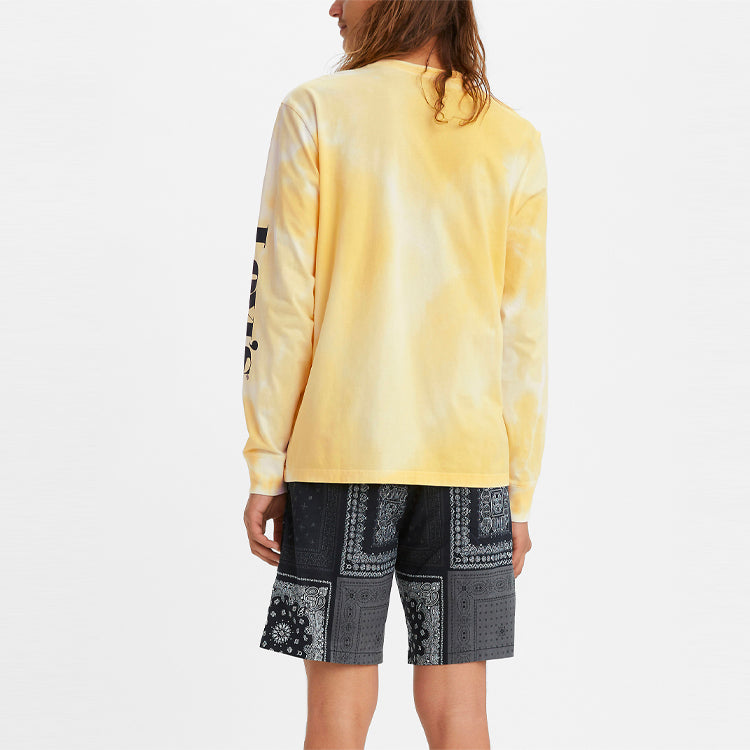 Men's Levis Tie Dye Alphabet Printing Round Neck Long Sleeves Yellow 16139-0024