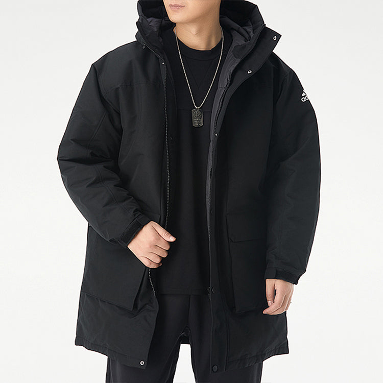 adidas Outdoor Sports Windproof Warm Hood Down Jacket Men's Black GN9835
