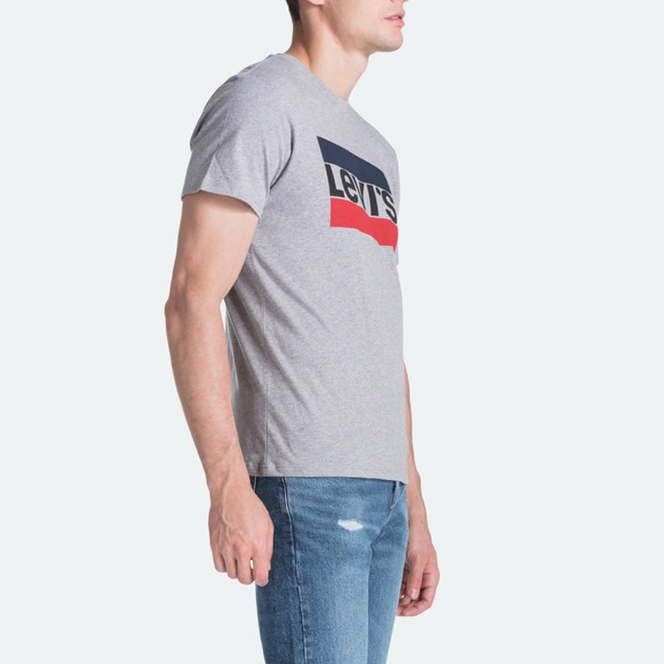 Men's Levis American Retro Sports Series Alphabet Printing Round Neck Short Sleeve Gray T-Shirt 39636-0002